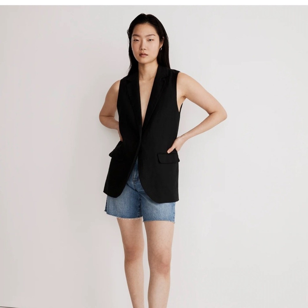 Madewell NWT Size‎ XS the Larson vest Black Linen Vest